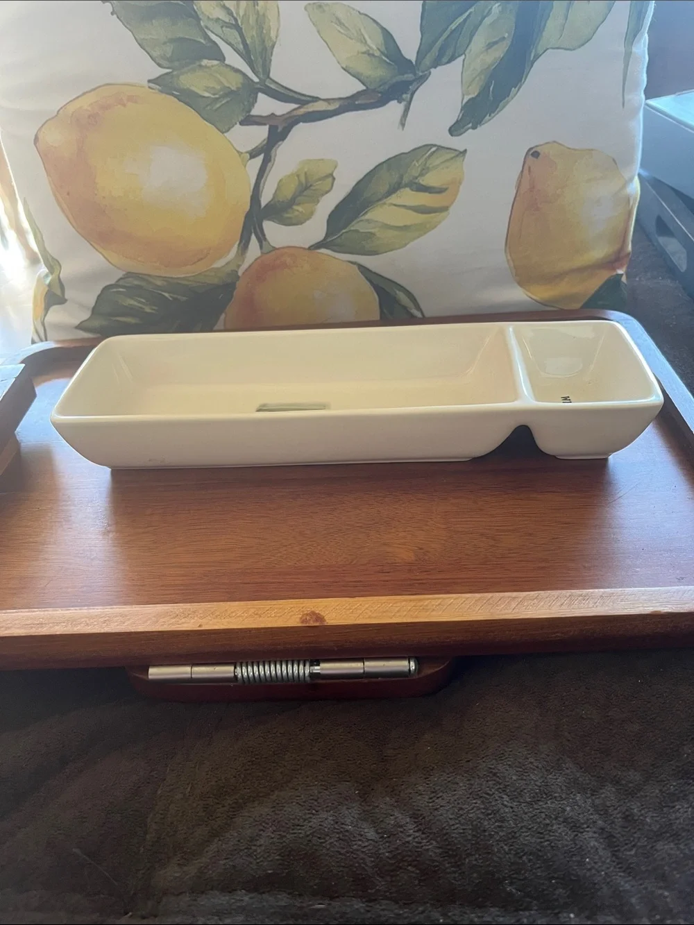 Rae Dunn White Ceramic 'WRITE' Vanity Tray with Typewriter Motif